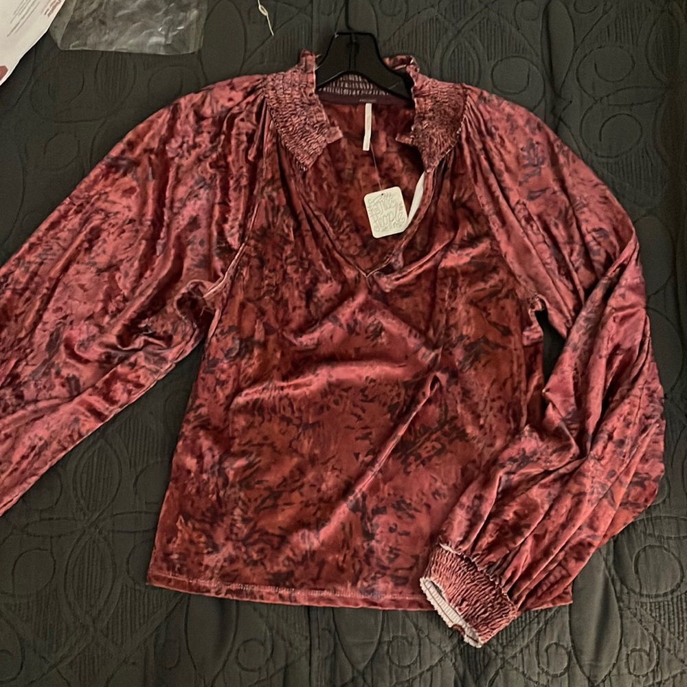 Free People Velveteen Balloon Sleeve Top